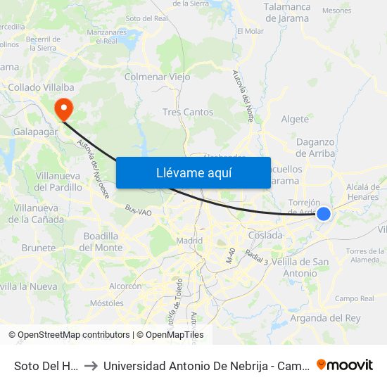 Soto Del Henares to Universidad Antonio De Nebrija - Campus De La Berzosa map