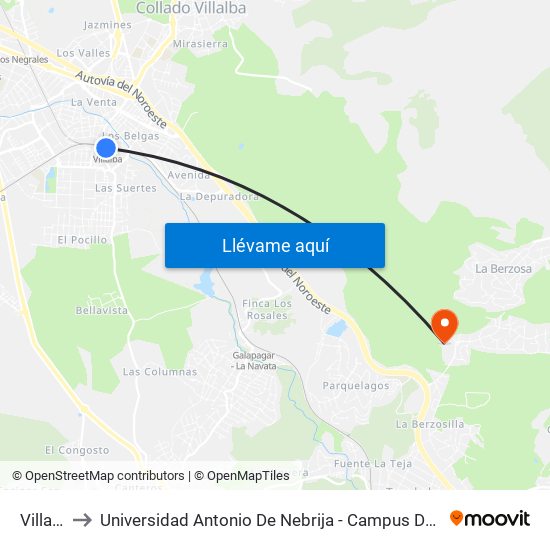 Villalba to Universidad Antonio De Nebrija - Campus De La Berzosa map