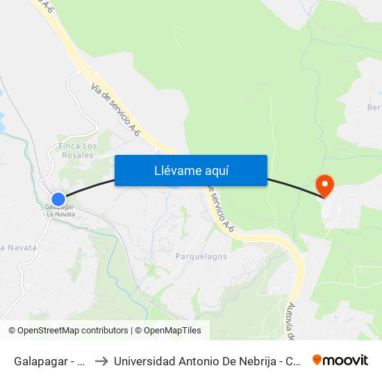 Galapagar - La Navata to Universidad Antonio De Nebrija - Campus De La Berzosa map