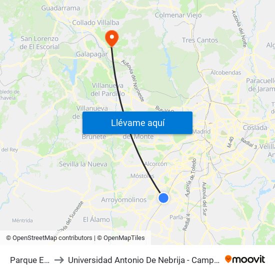 Parque Europa to Universidad Antonio De Nebrija - Campus De La Berzosa map