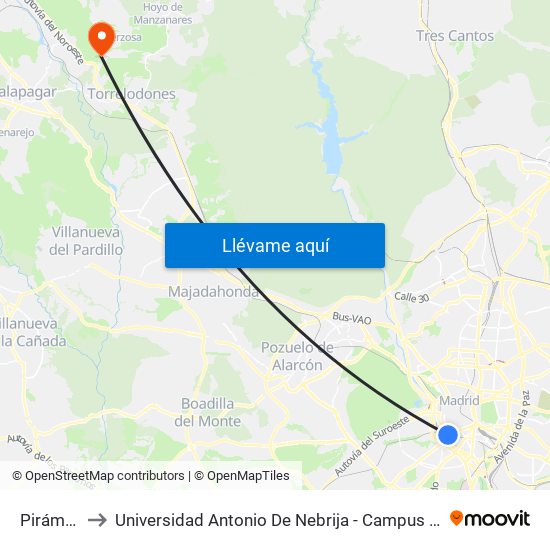 Pirámides to Universidad Antonio De Nebrija - Campus De La Berzosa map