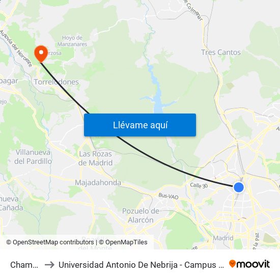 Chamartín to Universidad Antonio De Nebrija - Campus De La Berzosa map