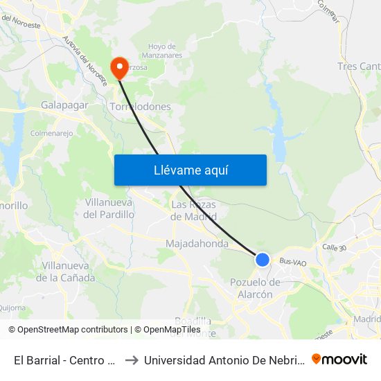 El Barrial - Centro Comercial Pozuelo to Universidad Antonio De Nebrija - Campus De La Berzosa map