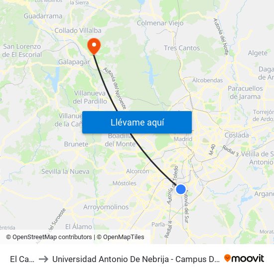 El Casar to Universidad Antonio De Nebrija - Campus De La Berzosa map