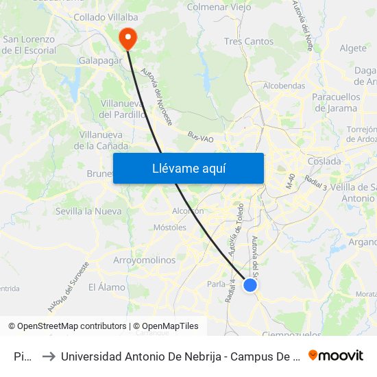 Pinto to Universidad Antonio De Nebrija - Campus De La Berzosa map