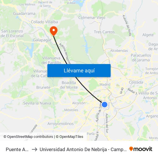 Puente Alcocer to Universidad Antonio De Nebrija - Campus De La Berzosa map