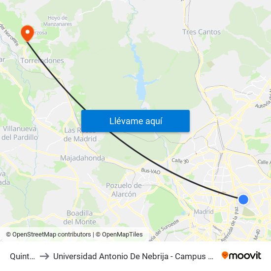 Quintana to Universidad Antonio De Nebrija - Campus De La Berzosa map