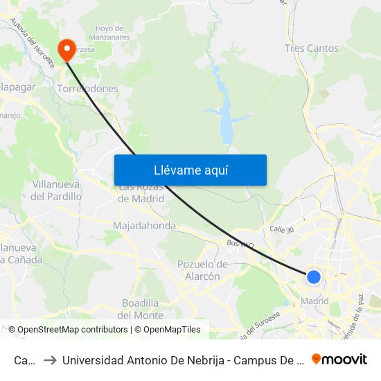 Canal to Universidad Antonio De Nebrija - Campus De La Berzosa map
