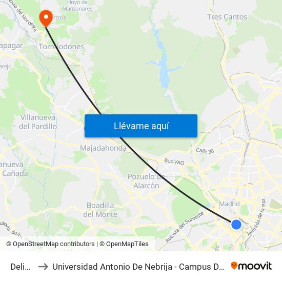 Delicias to Universidad Antonio De Nebrija - Campus De La Berzosa map