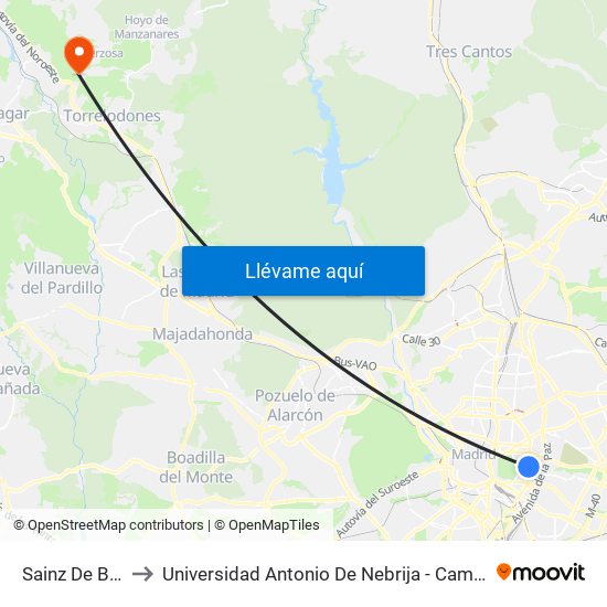 Sainz De Baranda to Universidad Antonio De Nebrija - Campus De La Berzosa map