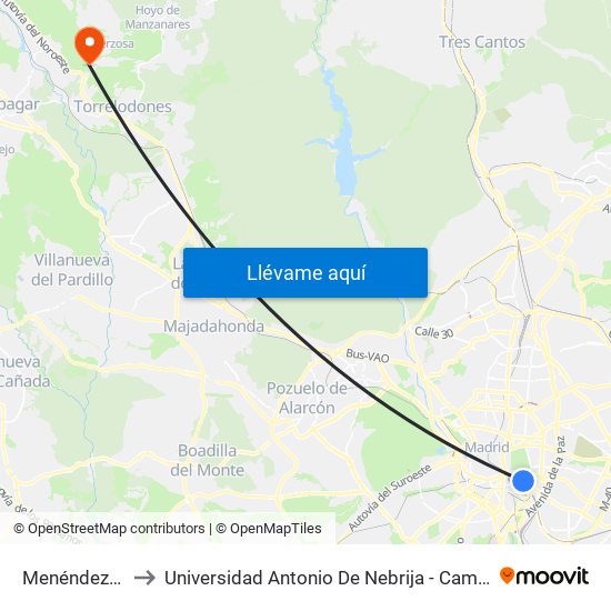 Menéndez Pelayo to Universidad Antonio De Nebrija - Campus De La Berzosa map