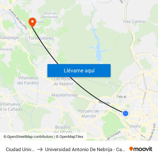Ciudad Universitaria to Universidad Antonio De Nebrija - Campus De La Berzosa map