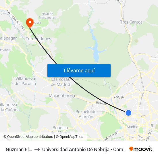Guzmán El Bueno to Universidad Antonio De Nebrija - Campus De La Berzosa map