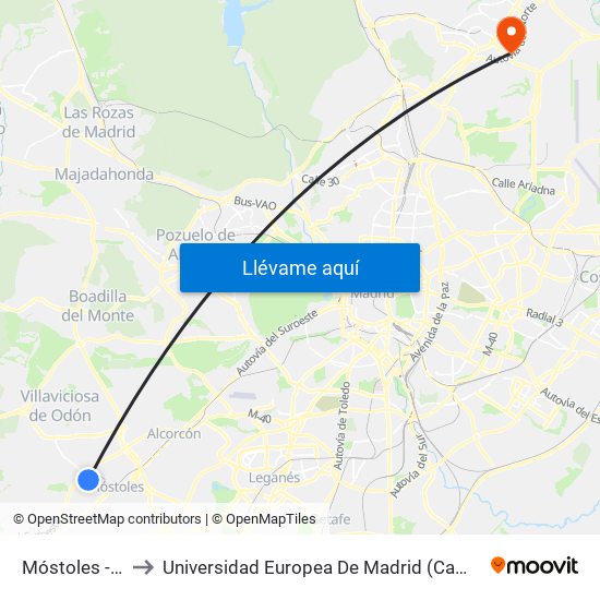 Móstoles - El Soto to Universidad Europea De Madrid (Campus De Alcobendas) map
