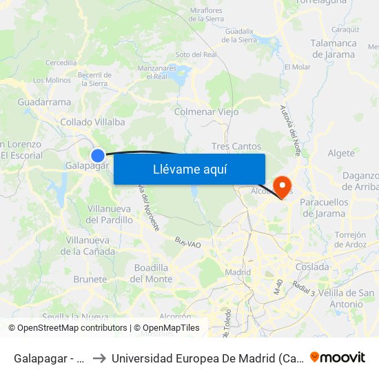 Galapagar - La Navata to Universidad Europea De Madrid (Campus De Alcobendas) map