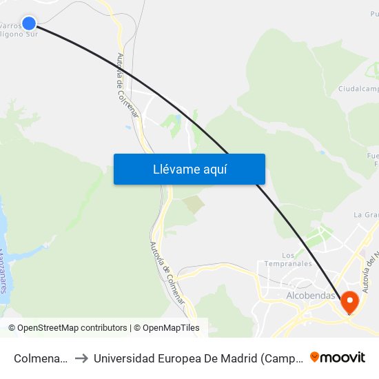 Colmenar Viejo to Universidad Europea De Madrid (Campus De Alcobendas) map