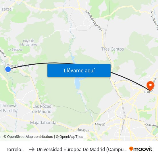 Torrelodones to Universidad Europea De Madrid (Campus De Alcobendas) map