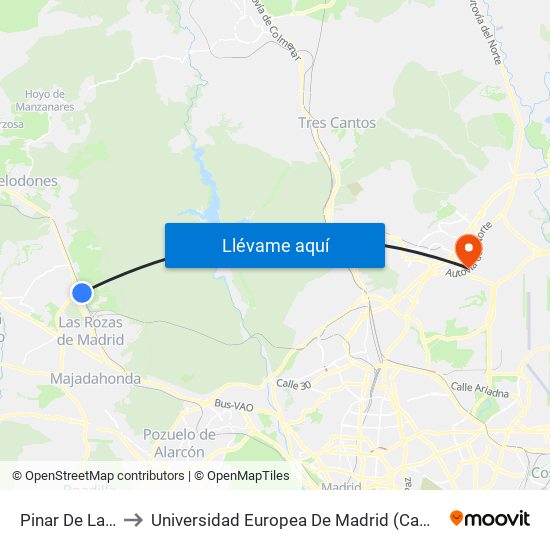 Pinar De Las Rozas to Universidad Europea De Madrid (Campus De Alcobendas) map