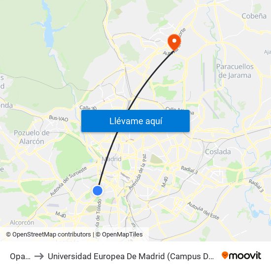 Opañel to Universidad Europea De Madrid (Campus De Alcobendas) map