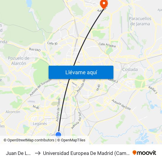 Juan De La Cierva to Universidad Europea De Madrid (Campus De Alcobendas) map