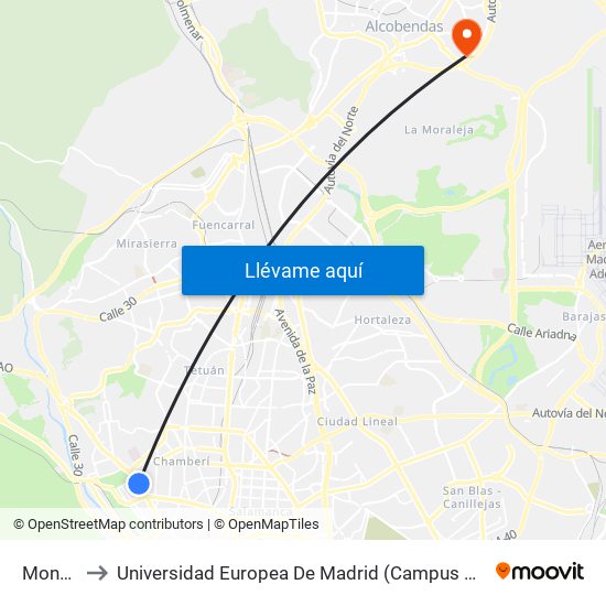 Moncloa to Universidad Europea De Madrid (Campus De Alcobendas) map