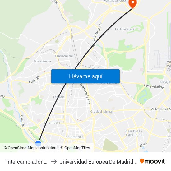 Intercambiador De Príncipe Pío to Universidad Europea De Madrid (Campus De Alcobendas) map