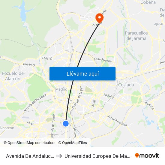 Avenida De Andalucía - Centro Comercial to Universidad Europea De Madrid (Campus De Alcobendas) map