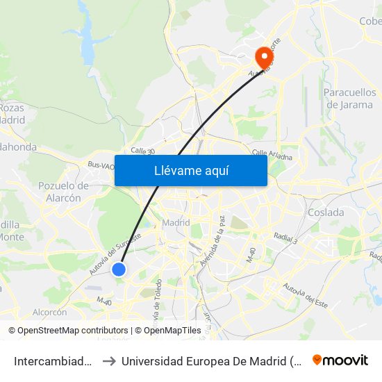 Intercambiador De Aluche to Universidad Europea De Madrid (Campus De Alcobendas) map