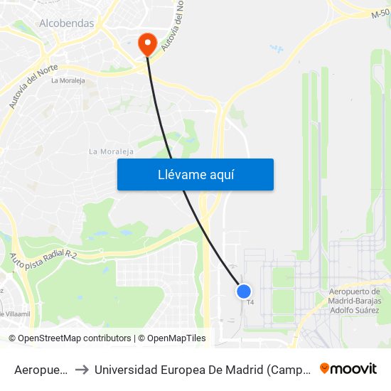 Aeropuerto T4 to Universidad Europea De Madrid (Campus De Alcobendas) map