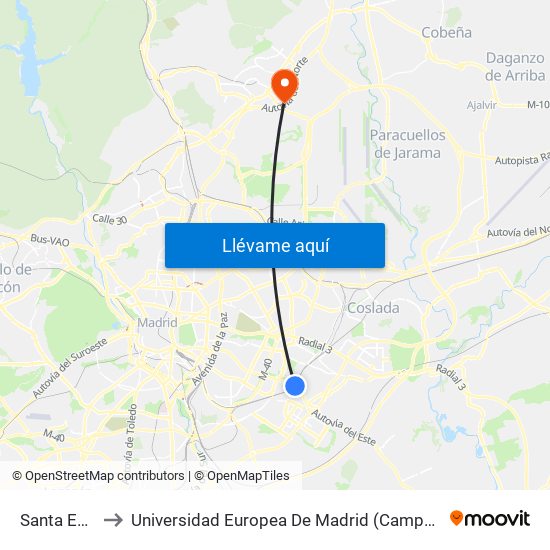 Santa Eugenia to Universidad Europea De Madrid (Campus De Alcobendas) map