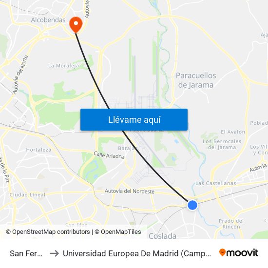 San Fernando to Universidad Europea De Madrid (Campus De Alcobendas) map
