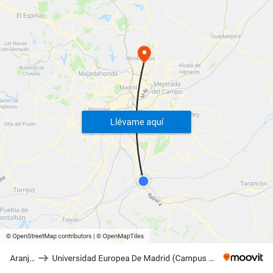 Aranjuez to Universidad Europea De Madrid (Campus De Alcobendas) map