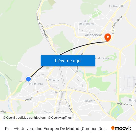 Pitis to Universidad Europea De Madrid (Campus De Alcobendas) map