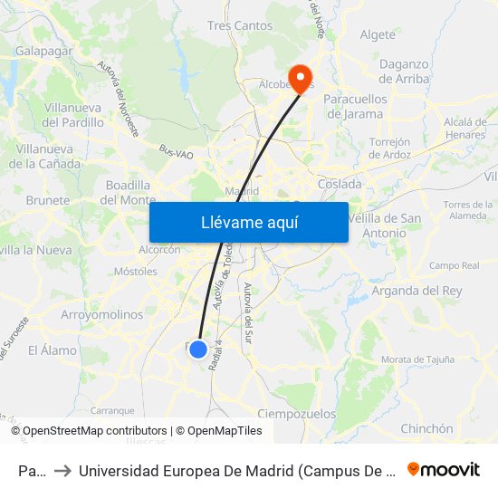 Parla to Universidad Europea De Madrid (Campus De Alcobendas) map