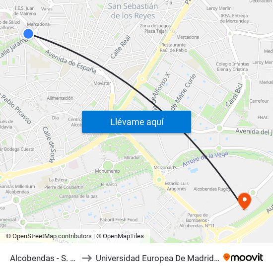 Alcobendas - S. S. De Los Reyes to Universidad Europea De Madrid (Campus De Alcobendas) map