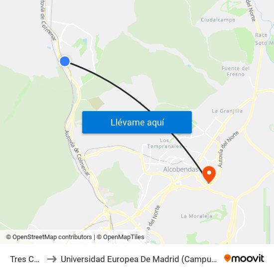 Tres Cantos to Universidad Europea De Madrid (Campus De Alcobendas) map