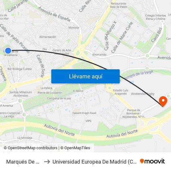 Marqués De La Valdavia to Universidad Europea De Madrid (Campus De Alcobendas) map