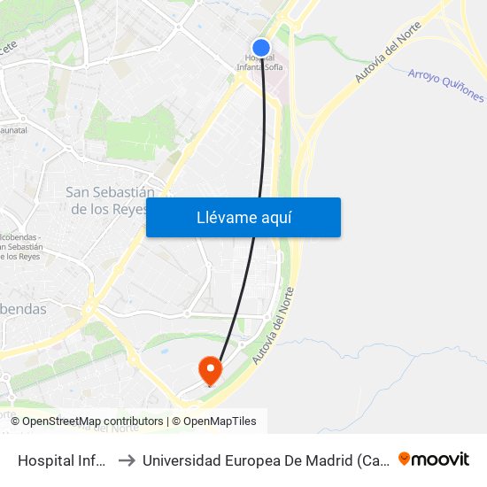 Hospital Infanta Sofía to Universidad Europea De Madrid (Campus De Alcobendas) map