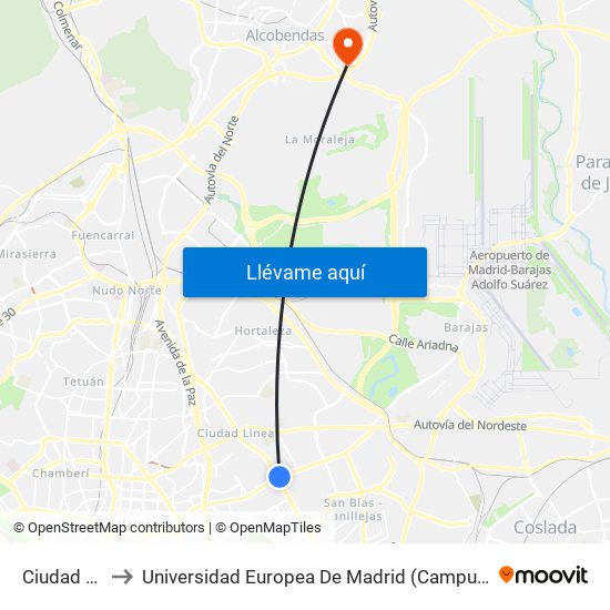 Ciudad Lineal to Universidad Europea De Madrid (Campus De Alcobendas) map
