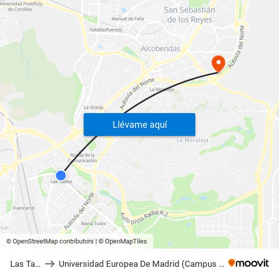 Las Tablas to Universidad Europea De Madrid (Campus De Alcobendas) map