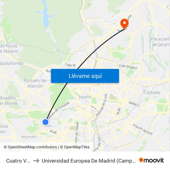 Cuatro Vientos to Universidad Europea De Madrid (Campus De Alcobendas) map