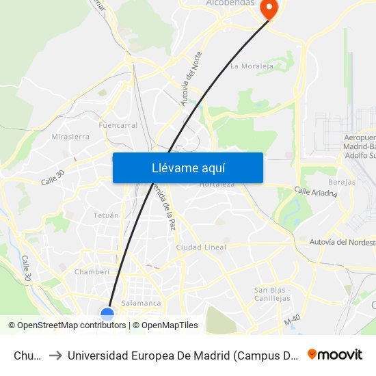 Chueca to Universidad Europea De Madrid (Campus De Alcobendas) map