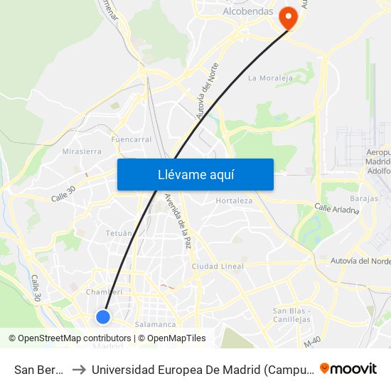 San Bernardo to Universidad Europea De Madrid (Campus De Alcobendas) map