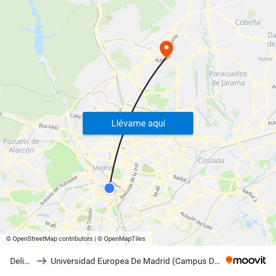 Delicias to Universidad Europea De Madrid (Campus De Alcobendas) map