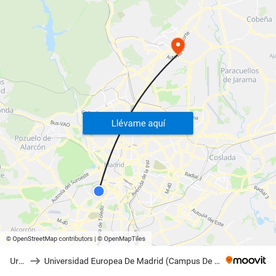 Urgel to Universidad Europea De Madrid (Campus De Alcobendas) map