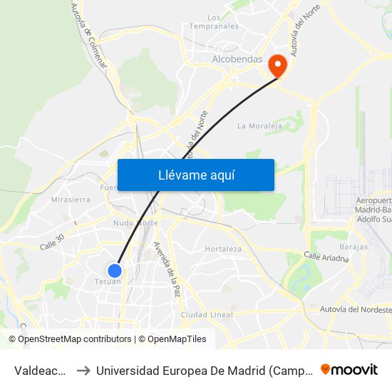 Valdeacederas to Universidad Europea De Madrid (Campus De Alcobendas) map