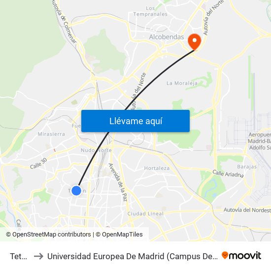 Tetuán to Universidad Europea De Madrid (Campus De Alcobendas) map