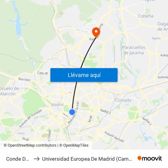 Conde De Casal to Universidad Europea De Madrid (Campus De Alcobendas) map