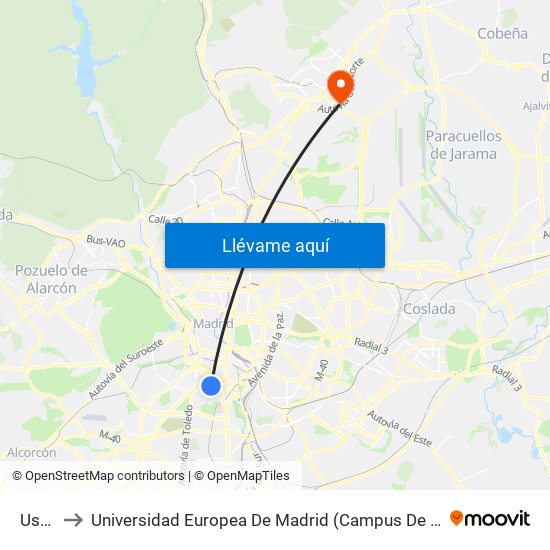 Usera to Universidad Europea De Madrid (Campus De Alcobendas) map