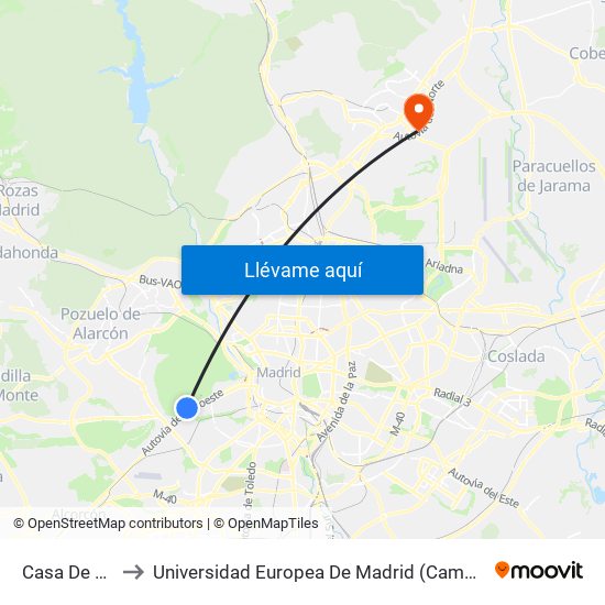 Casa De Campo to Universidad Europea De Madrid (Campus De Alcobendas) map